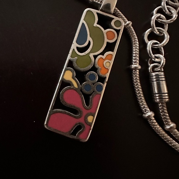 Brighton❤️🌼 “Garden Meadow“ Silver Plate Necklace and Fine Enameled Pendant-RARE - Picture 2 of 4